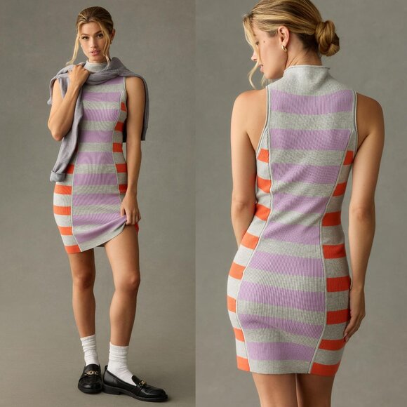 Anthropologie Striped Mini Dress - Purple, Orange, White - Picture 2 of 3